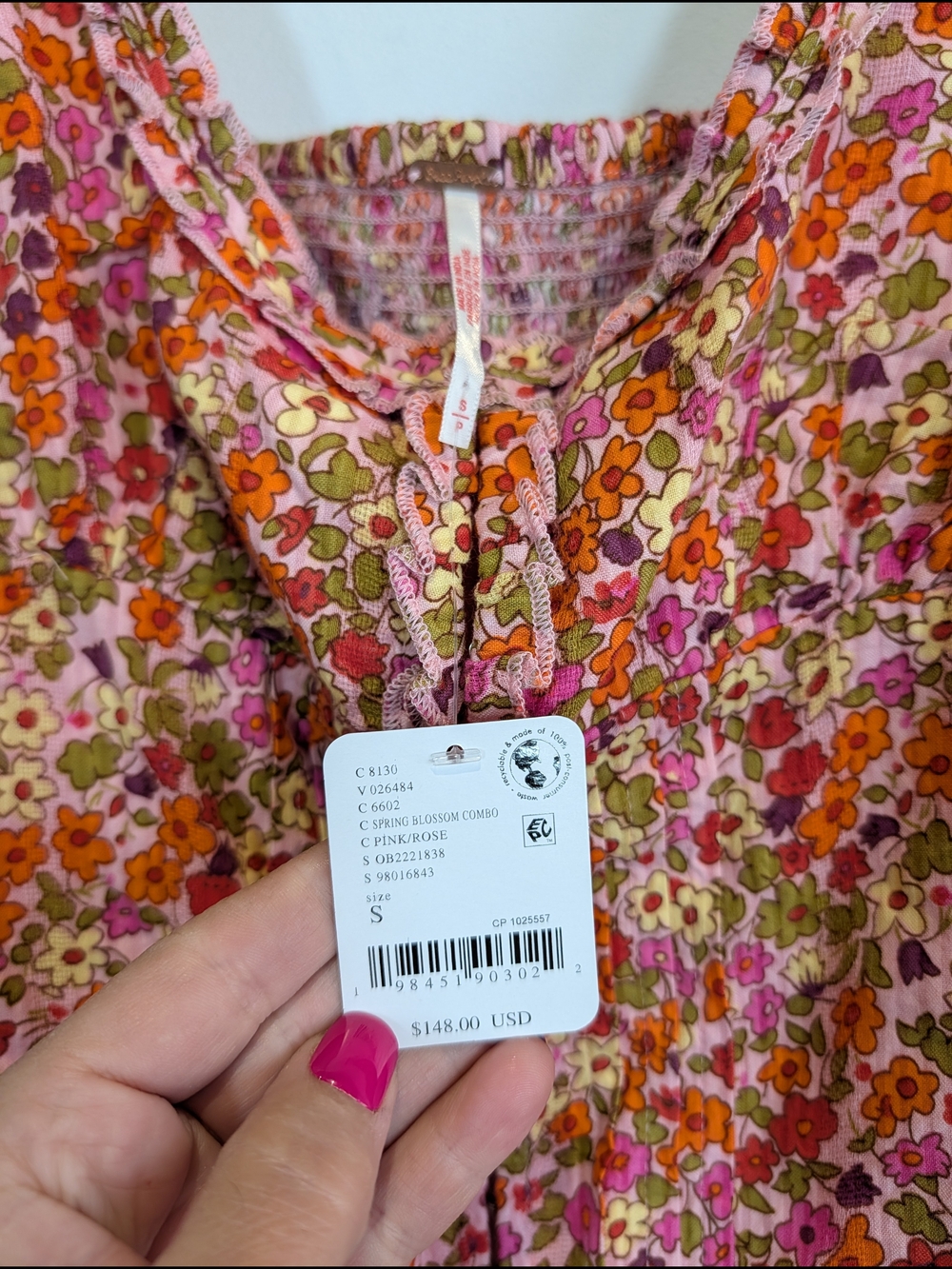 NWT Free People Ellia Floral Tie-Front Sleeveless Top in Pink, Size Small - Picture 3 of 5